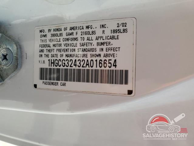 1HGCG32432A016654 2002 HONDA ACCORD photo no. 12