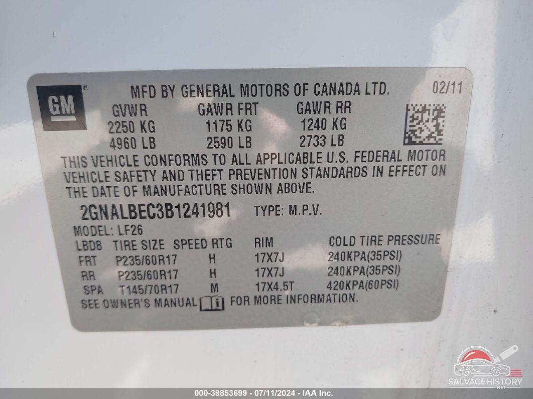 2GNALBEC3B1241981 2011 CHEVROLET EQUINOX photo no. 9