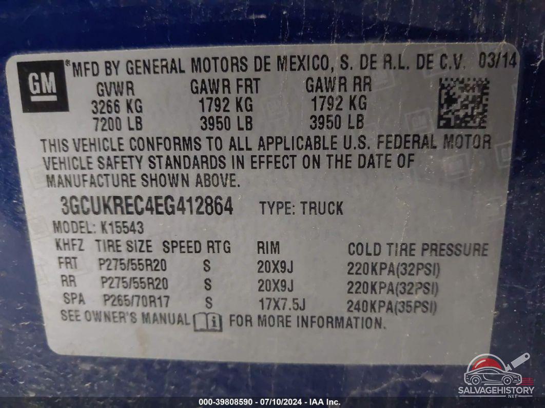 3GCUKREC4EG412864 2014 CHEVROLET SILVERADO 1500 photo no. 9