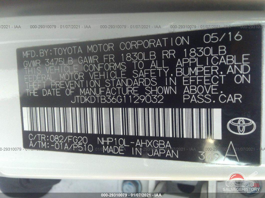 JTDKDTB36G1129032 2016 TOYOTA PRIUS C photo no. 9