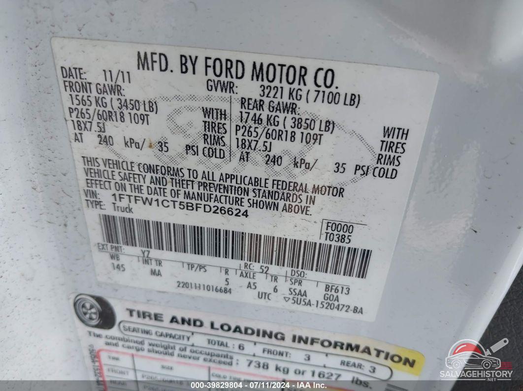 1FTFW1CT5BFD26624 2011 FORD F-150 photo no. 9