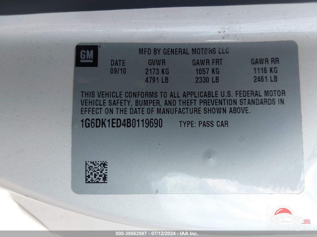 1G6DK1ED4B0119690 2011 CADILLAC CTS photo no. 9