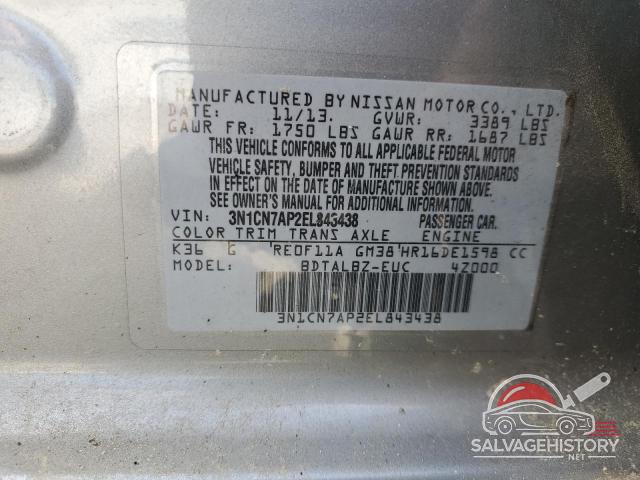 3N1CN7AP2EL843438 2014 NISSAN VERSA photo no. 12