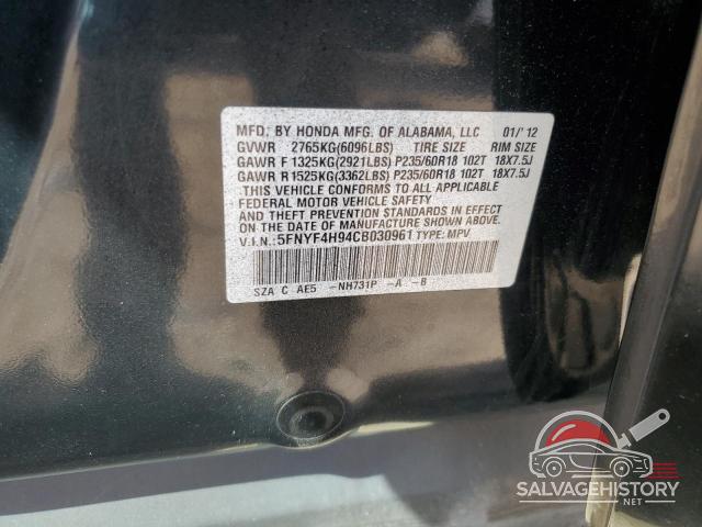 5FNYF4H94CB030961 2012 HONDA PILOT photo no. 13