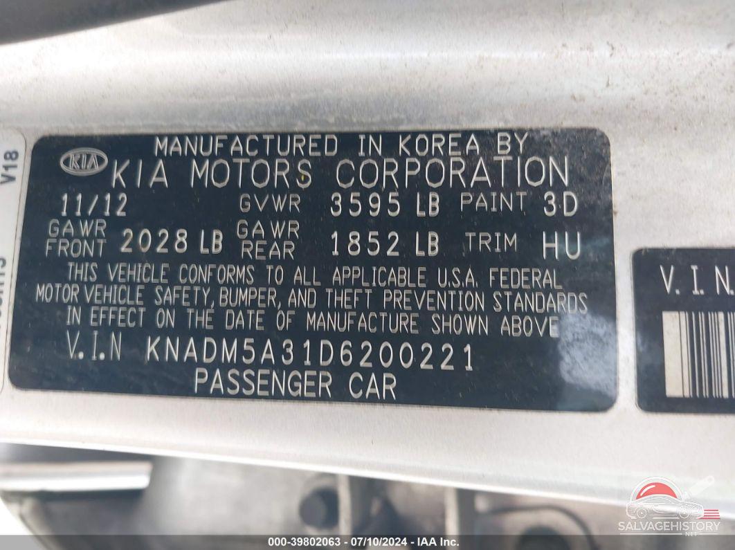 KNADM5A31D6200221 2013 KIA RIO photo no. 9