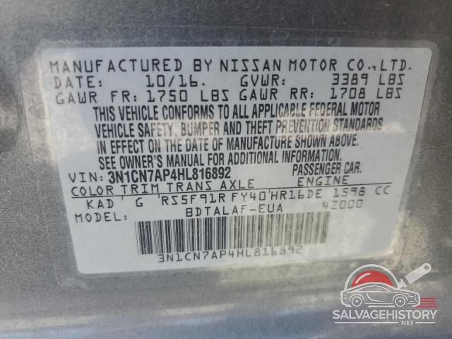 3N1CN7AP4HL816892 2017 NISSAN VERSA photo no. 12