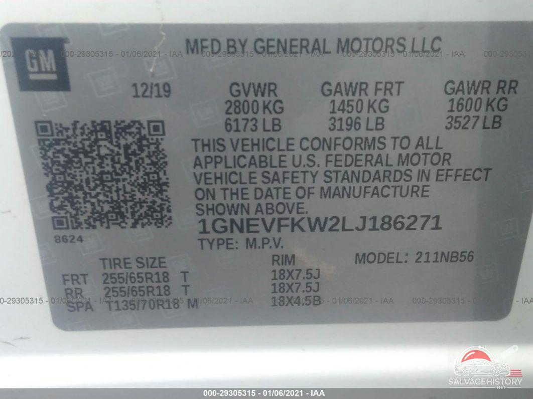 1GNEVFKW2LJ186271 2020 CHEVROLET TRAVERSE photo no. 9