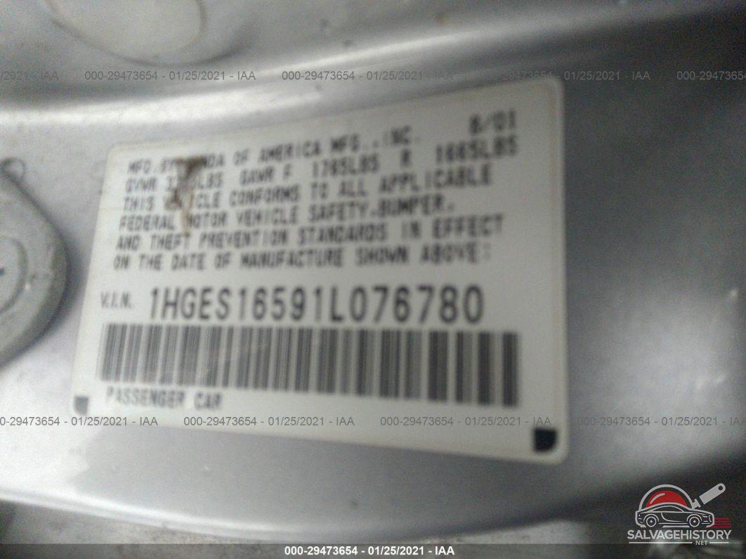 1HGES16591L076780 2001 HONDA CIVIC photo no. 9