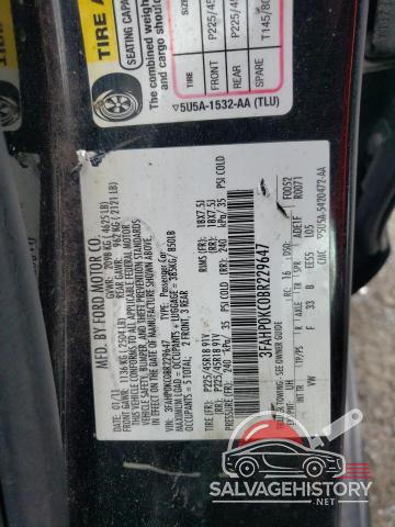 3FAHP0KC0BR229647 2011 FORD FUSION photo no. 12