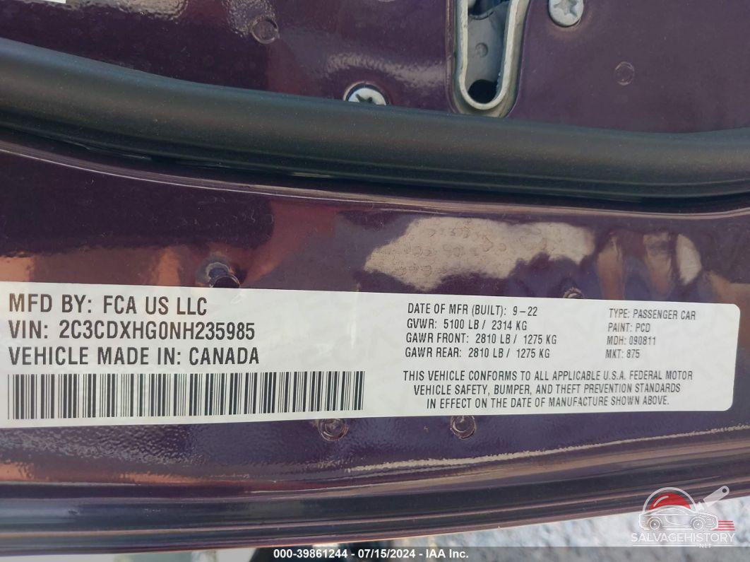 2C3CDXHG0NH235985 2022 DODGE CHARGER photo no. 9