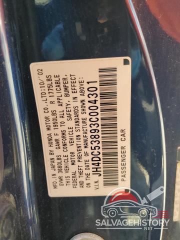 JH4DC53893C004301 2003 ACURA RSX photo no. 12