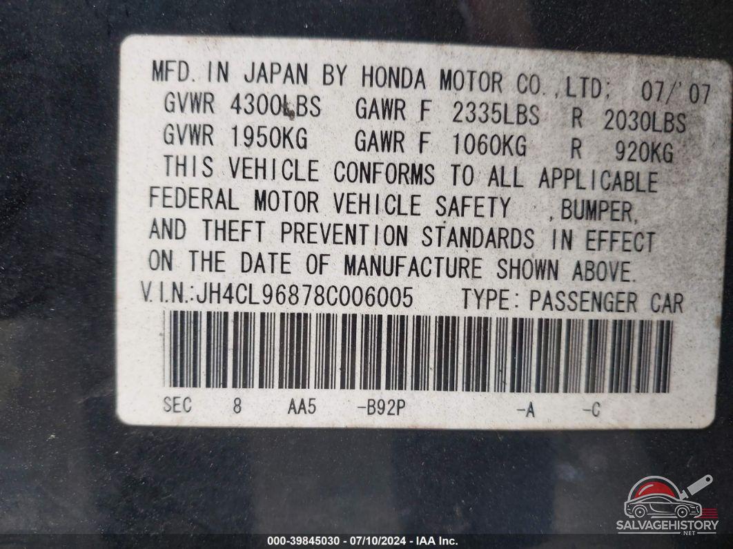 JH4CL96878C006005 2008 ACURA TSX photo no. 9