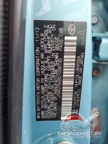 JTDKDTB34C1028730 2012 TOYOTA PRIUS photo no. 13