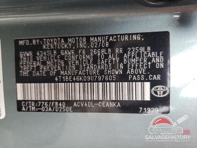 4T1BE46K09U797605 2009 TOYOTA CAMRY photo no. 12
