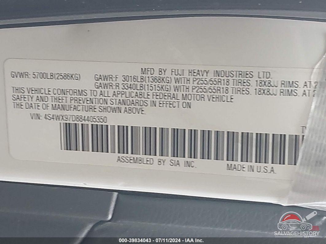 4S4WX97D884405350 2008 SUBARU TRIBECA photo no. 9