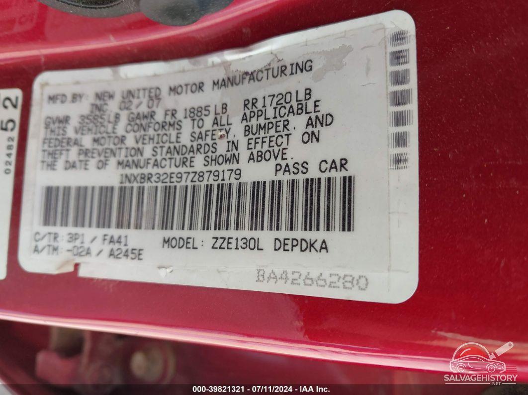 1NXBR32E97Z879179 2007 TOYOTA COROLLA photo no. 9