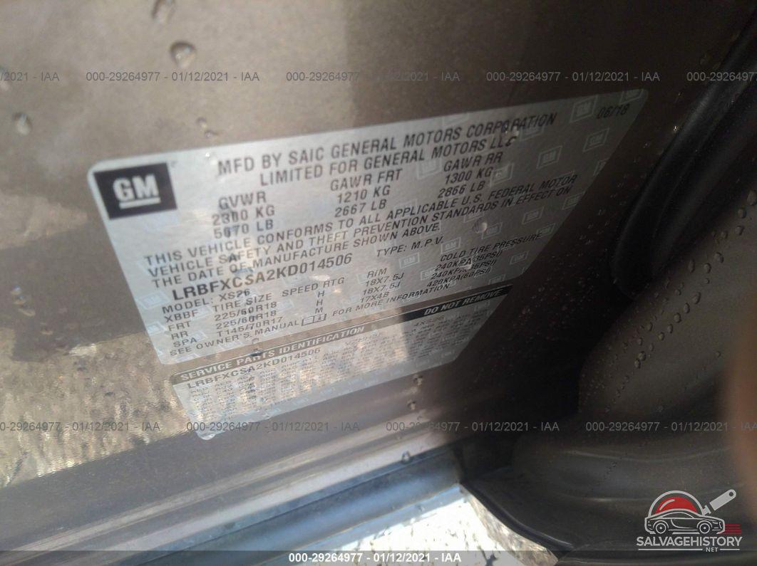 LRBFXCSA2KD014506 2019 BUICK ENVISION photo no. 9