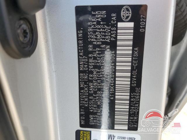 4T1BK46K07U041004 2007 TOYOTA CAMRY photo no. 12