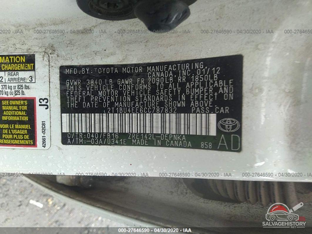 2T1BU4EE6CC787832 2012 TOYOTA COROLLA photo no. 9