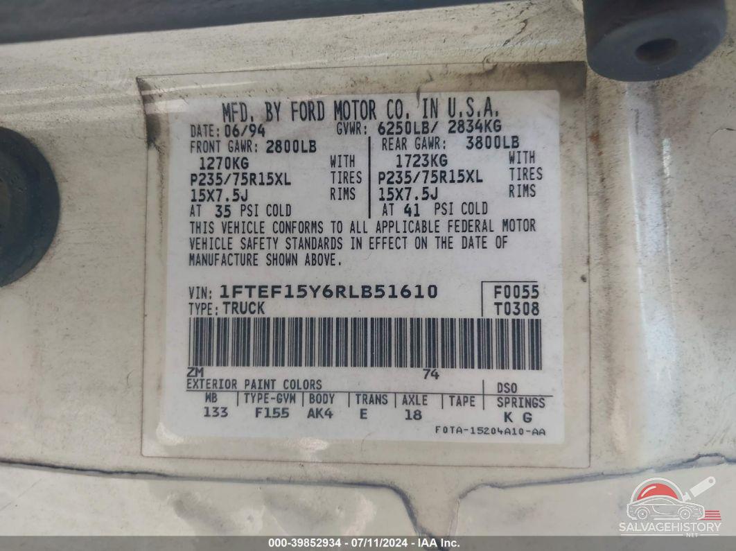1FTEF15Y6RLB51610 1994 FORD F150 photo no. 9
