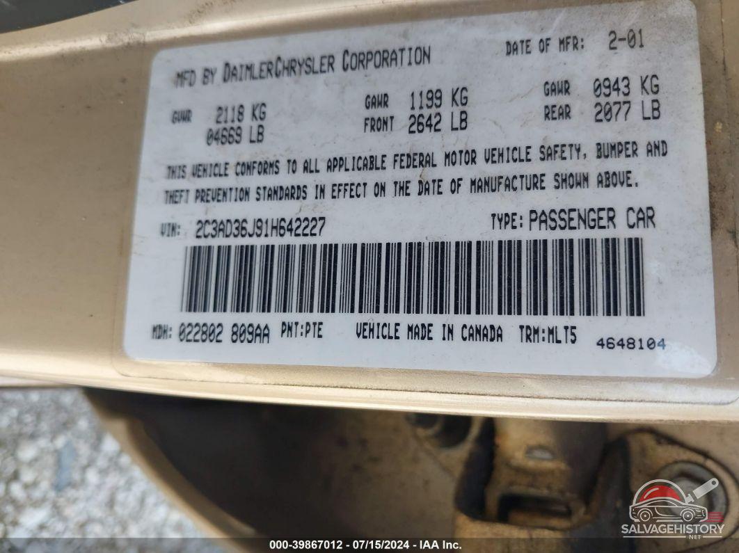 2C3AD36J91H642227 2001 CHRYSLER CONCORDE photo no. 9
