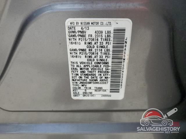 JN8AS5MT5DW532867 2013 NISSAN ROGUE photo no. 13