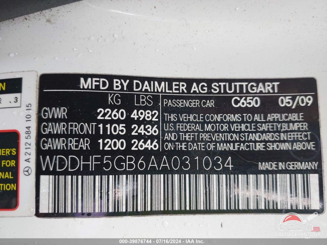 WDDHF5GB6AA031034 2010 MERCEDES-BENZ E 350 photo no. 9