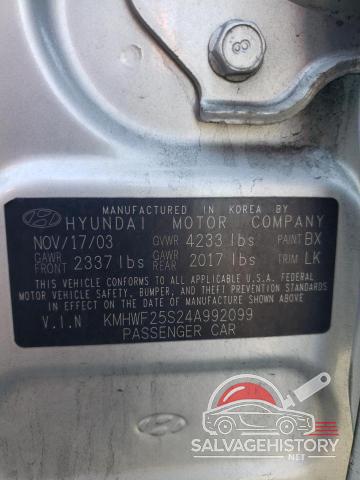KMHWF25S24A992099 2004 HYUNDAI SONATA photo no. 12