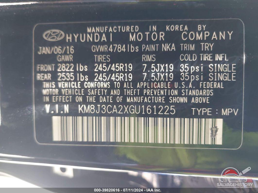 KM8J3CA2XGU161225 2016 HYUNDAI TUCSON photo no. 9