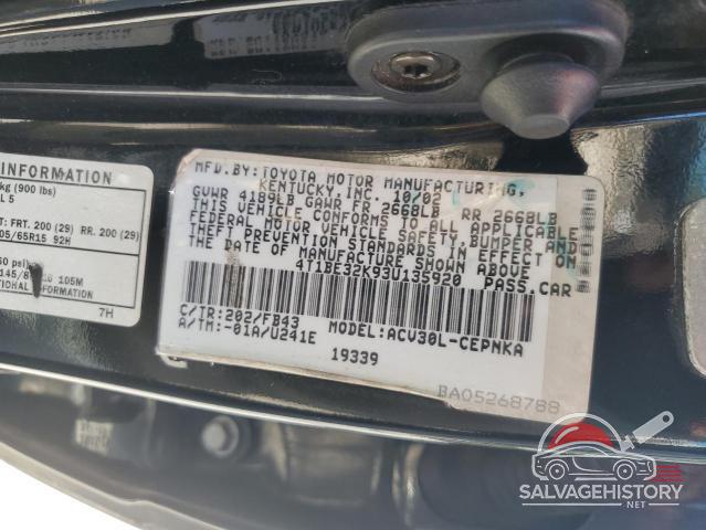 4T1BE32K93U135920 2003 TOYOTA CAMRY photo no. 12