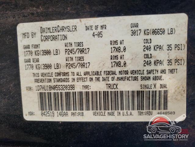 1D7HU18N05S320398 2005 DODGE RAM 1500 photo no. 12