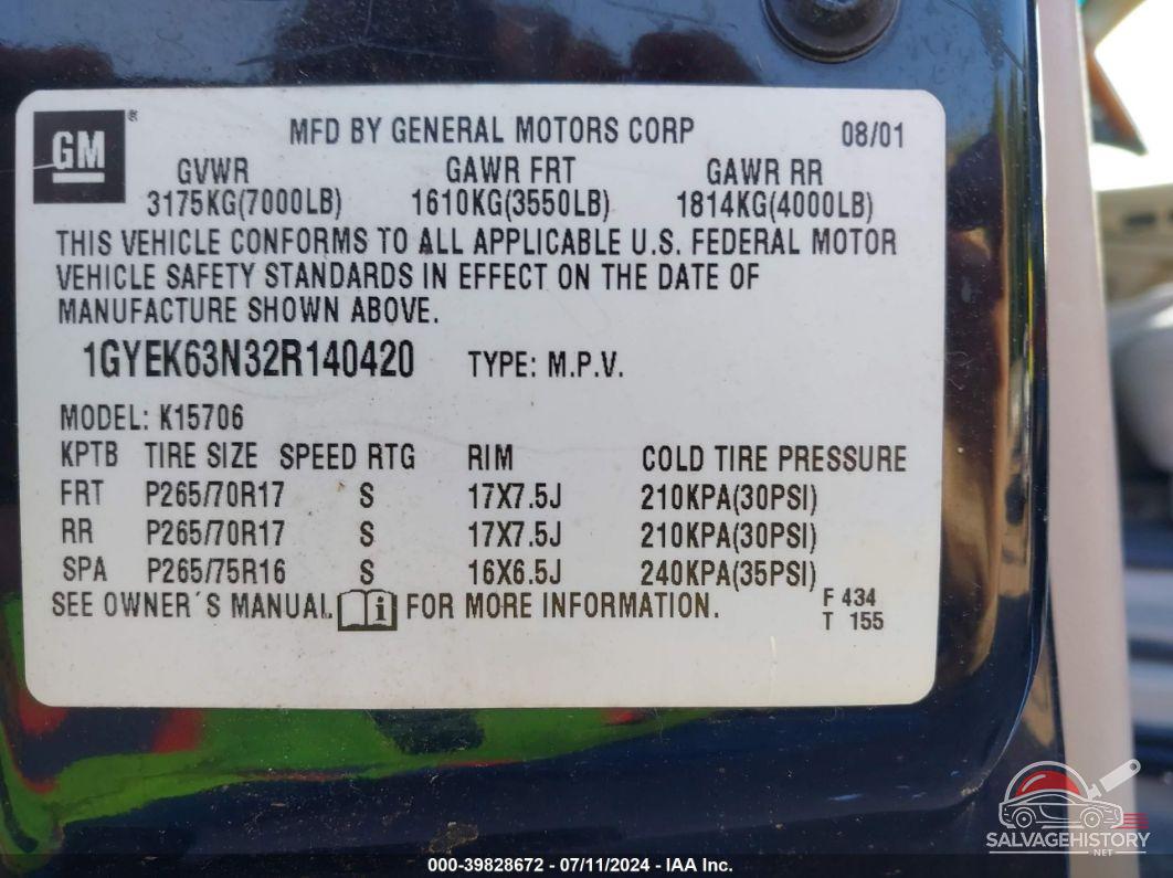 1GYEK63N32R140420 2002 CADILLAC ESCALADE photo no. 9