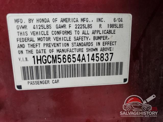 1HGCM56654A145837 2004 HONDA ACCORD photo no. 12