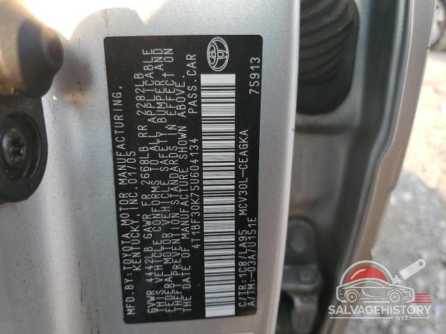4T1BF30K75U604134 2005 TOYOTA CAMRY photo no. 12
