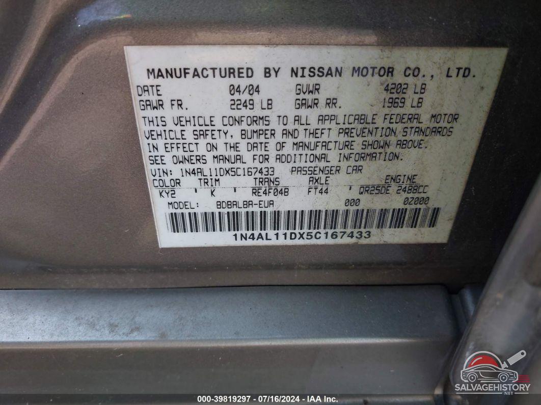 1N4AL11DX5C167433 2005 NISSAN ALTIMA photo no. 9