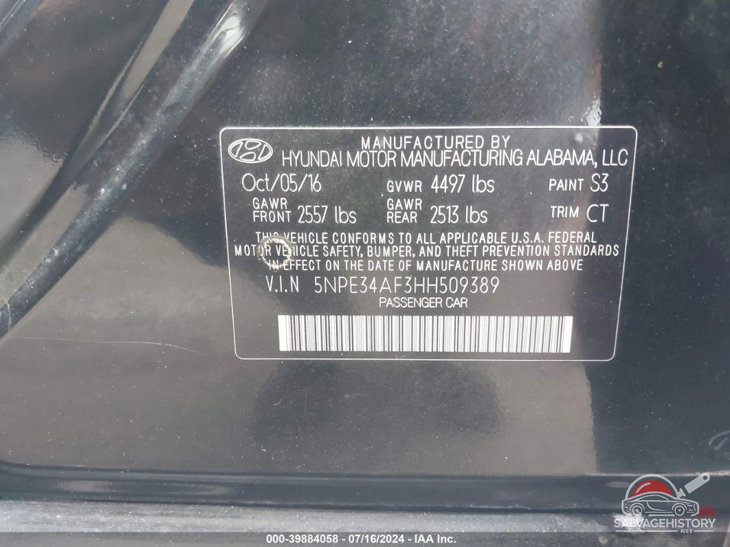 5NPE34AF3HH509389 2017 HYUNDAI SONATA photo no. 9