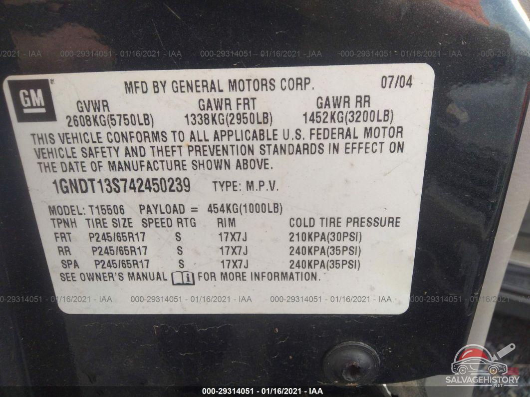 1GNDT13S742450239 2004 CHEVROLET TRAILBLAZER photo no. 9