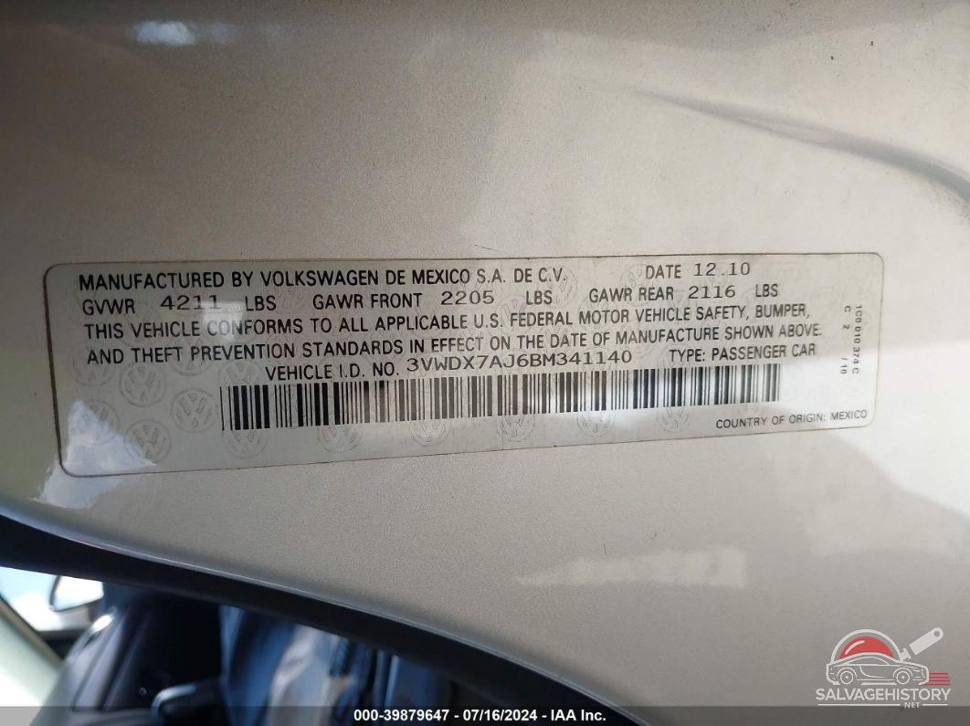 3VWDX7AJ6BM341140 2011 VOLKSWAGEN JETTA photo no. 9
