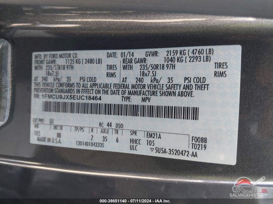 1FMCU9JX5EUC18464 2014 FORD ESCAPE photo no. 9