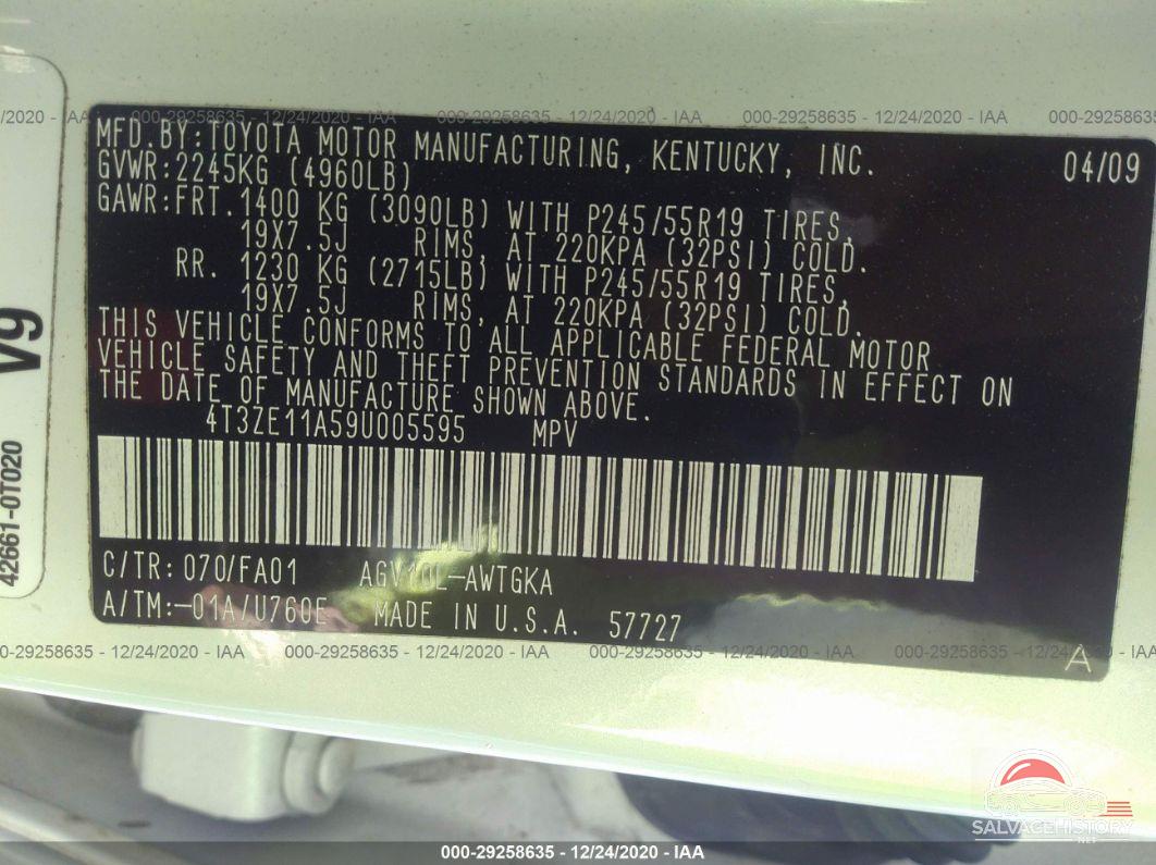 4T3ZE11A59U005595 2009 TOYOTA VENZA photo no. 9