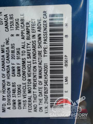 2HGFB2F54EH542001 2014 HONDA CIVIC photo no. 12