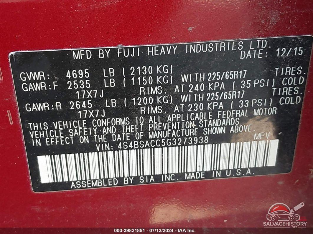 4S4BSACC5G3273938 2016 SUBARU OUTBACK photo no. 9