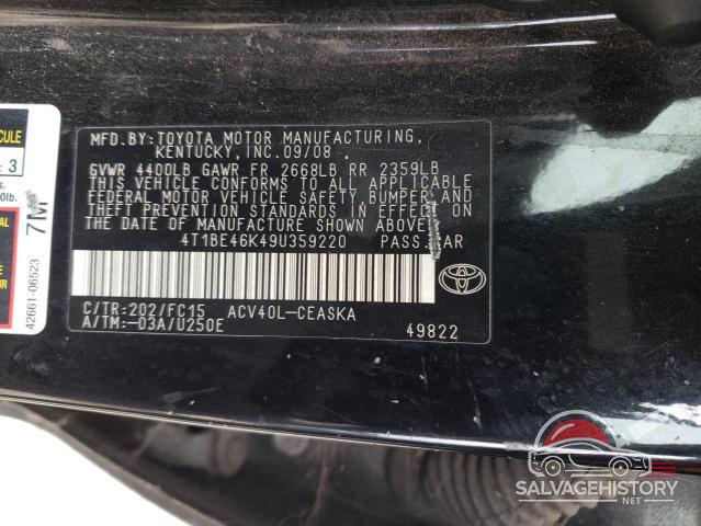 4T1BE46K49U359220 2009 TOYOTA CAMRY photo no. 12