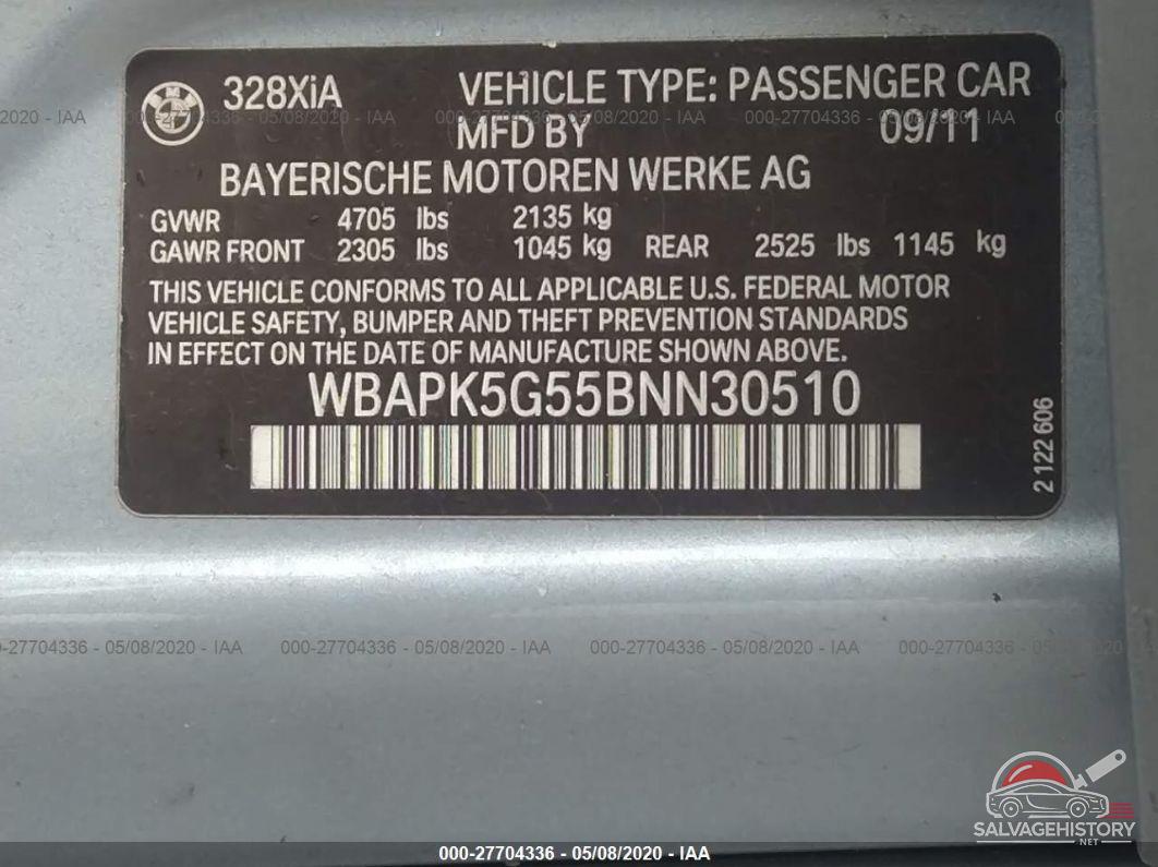 WBAPK5G55BNN30510 2011 BMW 3 SERIES photo no. 9