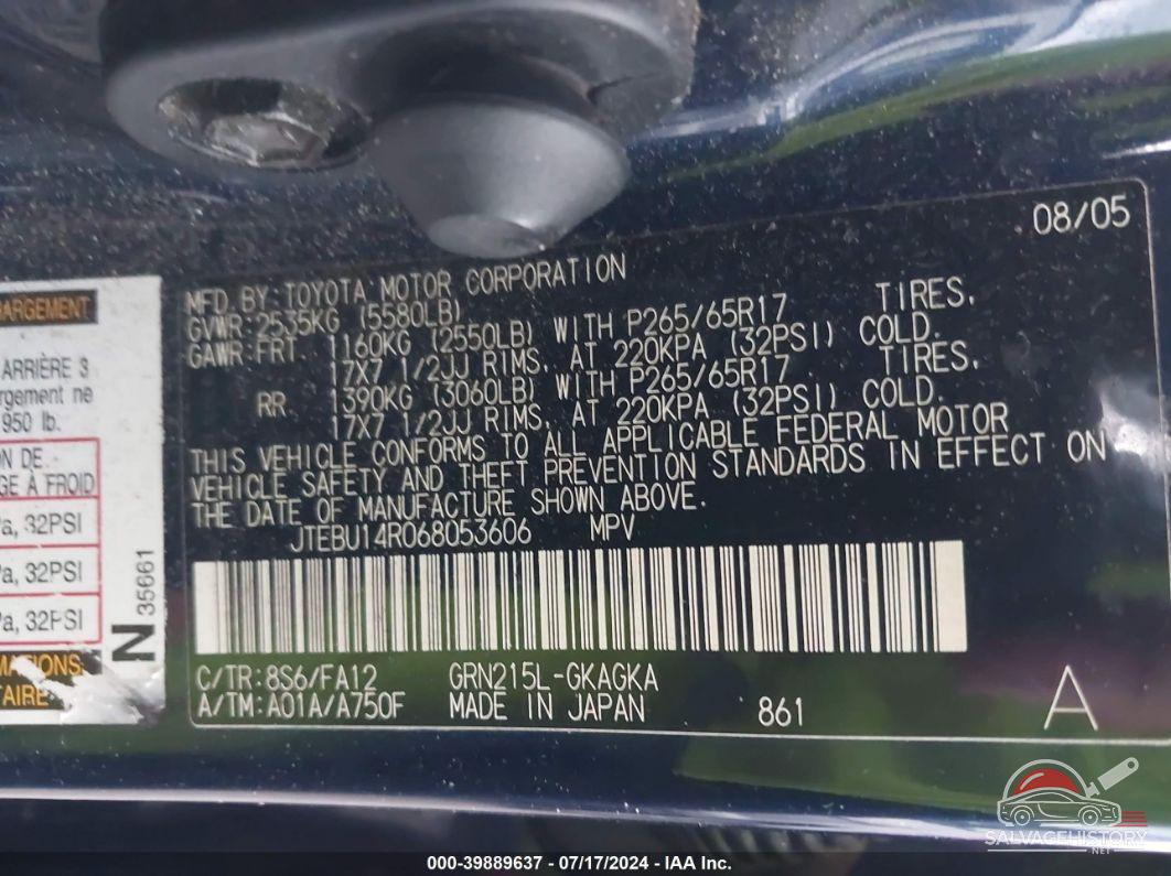 JTEBU14R068053606 2006 TOYOTA 4RUNNER photo no. 9