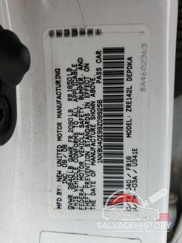 1NXBU40E99Z099256 2009 TOYOTA COROLLA photo no. 12