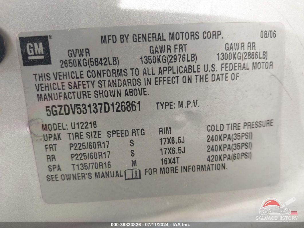5GZDV53137D126861 2007 SATURN RELAY photo no. 9