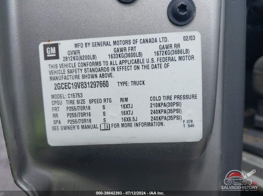 2GCEC19V831297660 2003 CHEVROLET SILVERADO 1500 photo no. 9