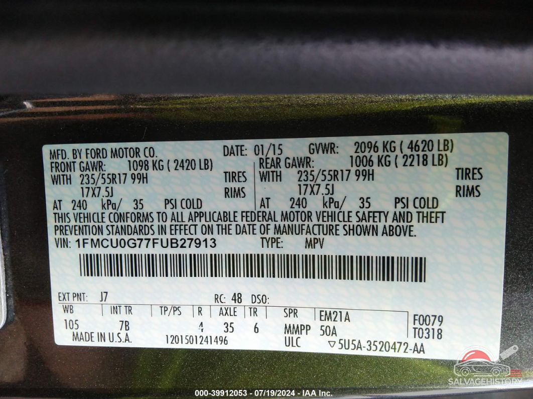 1FMCU0G77FUB27913 2015 FORD ESCAPE photo no. 9