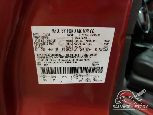 1FMCU9EG0CKB41831 2012 FORD ESCAPE photo no. 13